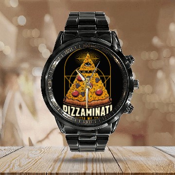 Discover Pizza illuminati Calendar Steel Band Watch