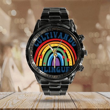 Discover Cultivando Bilingües Spanish Teacher Calendar Steel Band Watch