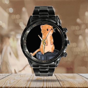 Discover Cat With Robot Vacuum Cleaner Calendar Steel Band Watch
