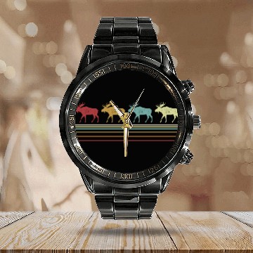 Discover Retro Moose Lover Funny Moose Vintage Calendar Steel Band Watch