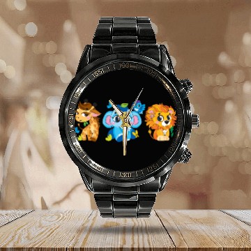 Discover Cute Safari Animals Calendar Steel Band Watch