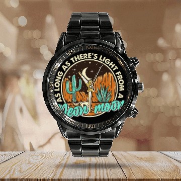 Discover Neon Moon Cactus Country Mountain Western Cow Calendar Steel Band Watch