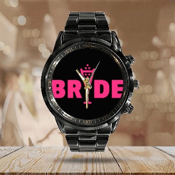 Discover Bride Bubbly (Hen Night Bachelorette Party Pink) Calendar Steel Band Watch