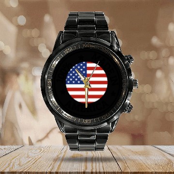 Discover USA Made in America Calendar Steel Band Watch