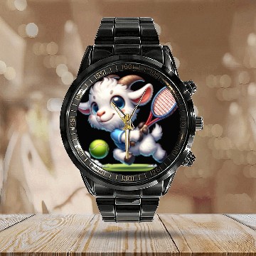 Discover Goat Tennis Player Court Match Design Calendar Steel Band Watch