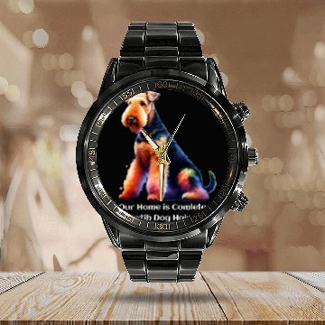Discover Airedale Terrier: Our Home is Complete .. Dog Hair Calendar Steel Band Watch