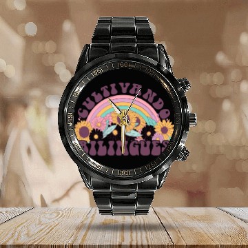 Discover Cultivando Bilingües Spanish Teacher Calendar Steel Band Watch