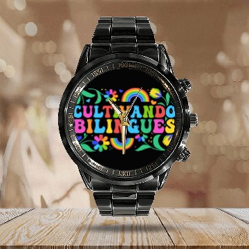 Discover Cultivando Bilingües Spanish Teacher Calendar Steel Band Watch