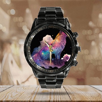 Discover Wolf Print, Cosmic Wolves, Animal Print, Cosmos Calendar Steel Band Watch