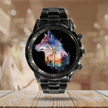 Discover Wolf Print, Cosmic Wolves, Animal Print, Cosmos Calendar Steel Band Watch