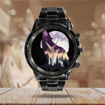 Discover Wolf Print, Cosmic Wolves, Animal Print, Cosmos Calendar Steel Band Watch