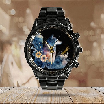 Discover Wolf Print, Cosmic Wolves, Animal Print, Cosmos Calendar Steel Band Watch
