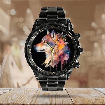 Discover Wolf Print, Cosmic Wolves, Animal Print, Cosmos Calendar Steel Band Watch