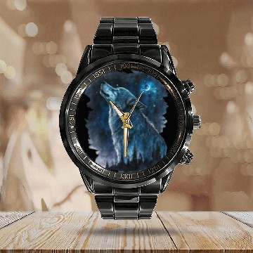Discover Wolf Print, Cosmic Wolves, Animal Print, Cosmos Calendar Steel Band Watch