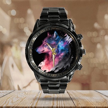 Discover Wolf Print, Cosmic Wolves, Animal Print, Cosmos Calendar Steel Band Watch