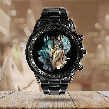 Discover Wolf Print, Cosmic Wolves, Animal Print, Cosmos Calendar Steel Band Watch