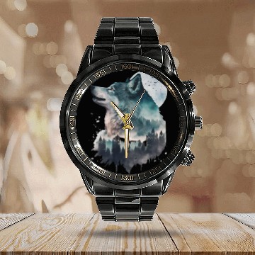 Discover Wolf Print, Cosmic Wolves, Animal Print, Cosmos Calendar Steel Band Watch
