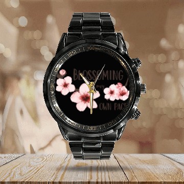 Discover Spring floral Calendar Steel Band Watch Elegant Cherry Blossom Design