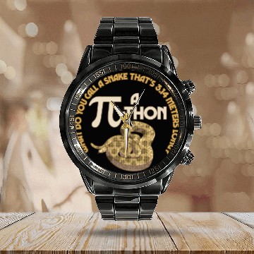 Discover Pi-thon Math Pun Funny Snake Mathematics Meme Calendar Steel Band Watch
