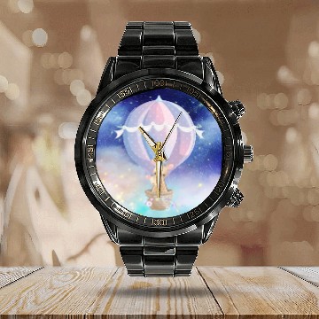 Discover Giraffe And Child Flying Sky Using Hot Balloon Calendar Steel Band Watch