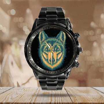 Discover Wolf Calendar Steel Band Watch Cool Vintage Green Wolves Canine Dog