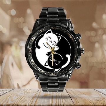 Discover Yin and Yang Cats Calendar Steel Band Watch