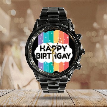 Discover Happy Birthgay Lgbtq Rainbow Calendar Steel Band Watch