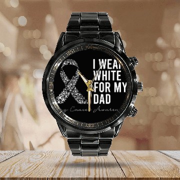 Discover I Wear White For My Dad Lung Cancer Awareness Calendar Steel Band Watch