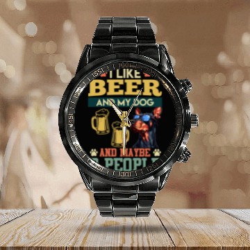 Discover Doberman LIKE BEER AND DOG AND MAYBE 3 PEOPLE Calendar Steel Band Watch