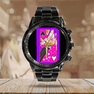 Discover Purple Queen Of Spades Playing Card Calendar Steel Band Watch