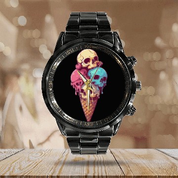 Discover skull ice cream Calendar Steel Band Watch