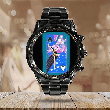 Discover Teal Queen Of Spades Modern Art Playing Card Calendar Steel Band Watch