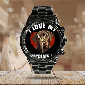 Discover Brown Labrador I LOVE MY CHOCOLATE LAB Owners Calendar Steel Band Watch
