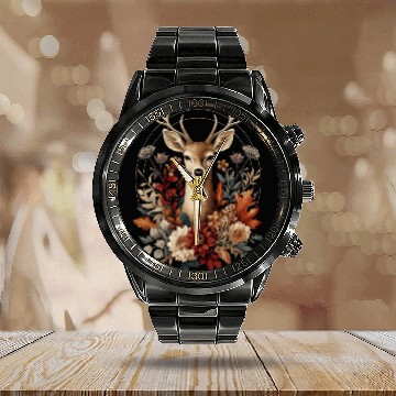 Discover Cottagecore Deer With Flowers Calendar Steel Band Watch