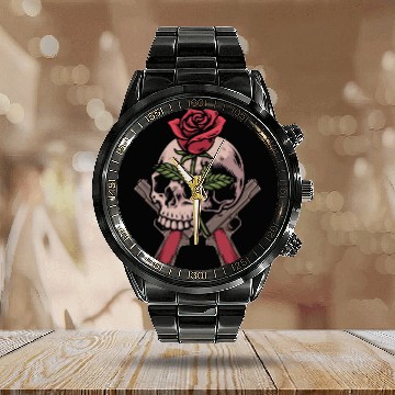 Discover Skeleton Roses Guitar Skull Roses Guns Calendar Steel Band Watch