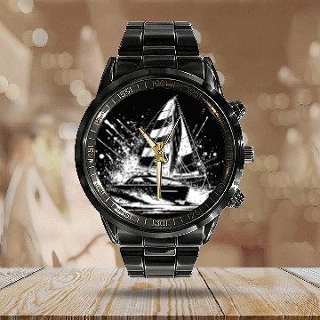 Discover Sailing Boat Double Hull Catamaran With Sails Calendar Steel Band Watch