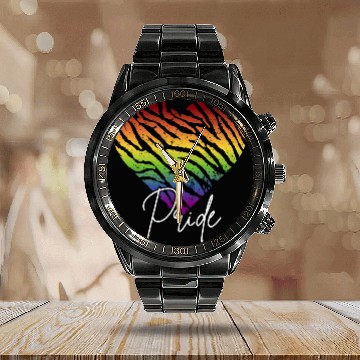 Discover LGBTQ+Pride Rainbow heart-pattern tiger leather Calendar Steel Band Watch