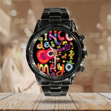 Discover Cinco de Mayo Mexican Taco Guitar Fiesta Calendar Steel Band Watch