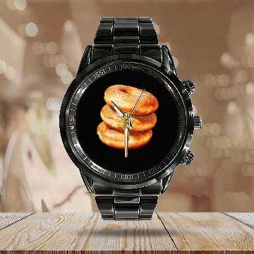 Discover Bagel Lover For Men BreakFast Jewish Food Beigel Calendar Steel Band Watch