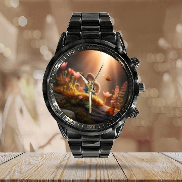 Discover butterfly on tree Calendar Steel Band Watch