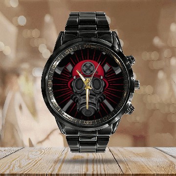 Discover Firefighter in burning fire - Fire fighter head Calendar Steel Band Watch