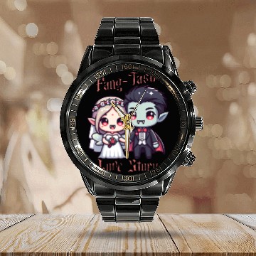 Discover Vampire Bride and Groom Love Story Calendar Steel Band Watch