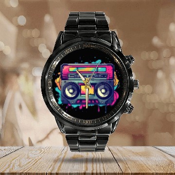 Discover Retro Classic Cassette Tape for a 80s Fan Calendar Steel Band Watch