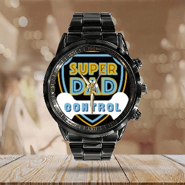 Discover Super Dad Control Light Blue Calendar Steel Band Watch