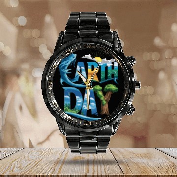 Discover Earth Day Every Day for men and women Calendar Steel Band Watch