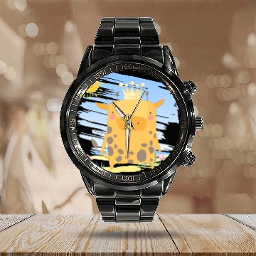 Discover Kawaii King Giraffe Using Crown Adorable Cartoon Calendar Steel Band Watch