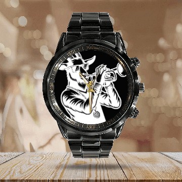 Discover Goat Trumpeter Silhouette Calendar Steel Band Watch