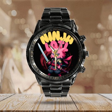 Discover Kawaii Axolotl Ninja Calendar Steel Band Watch