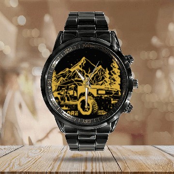 Discover Jeep Car and Nature Mount Calendar Steel Band Watch