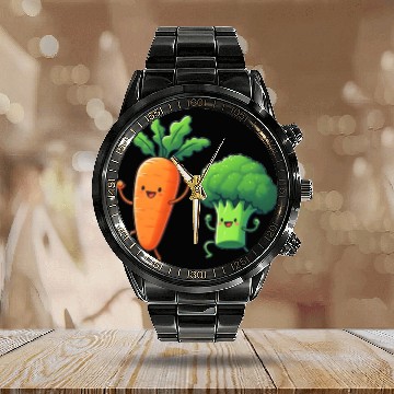 Discover Carrot and broccoli dancing Calendar Steel Band Watch